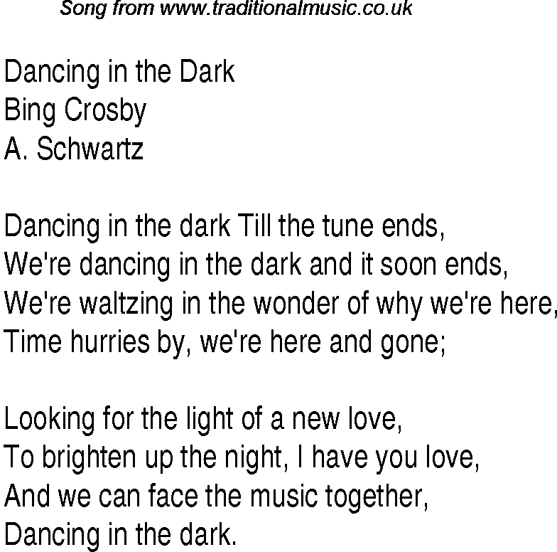 Music charts top songs 1931 - lyrics for Dancing In The Darkbc