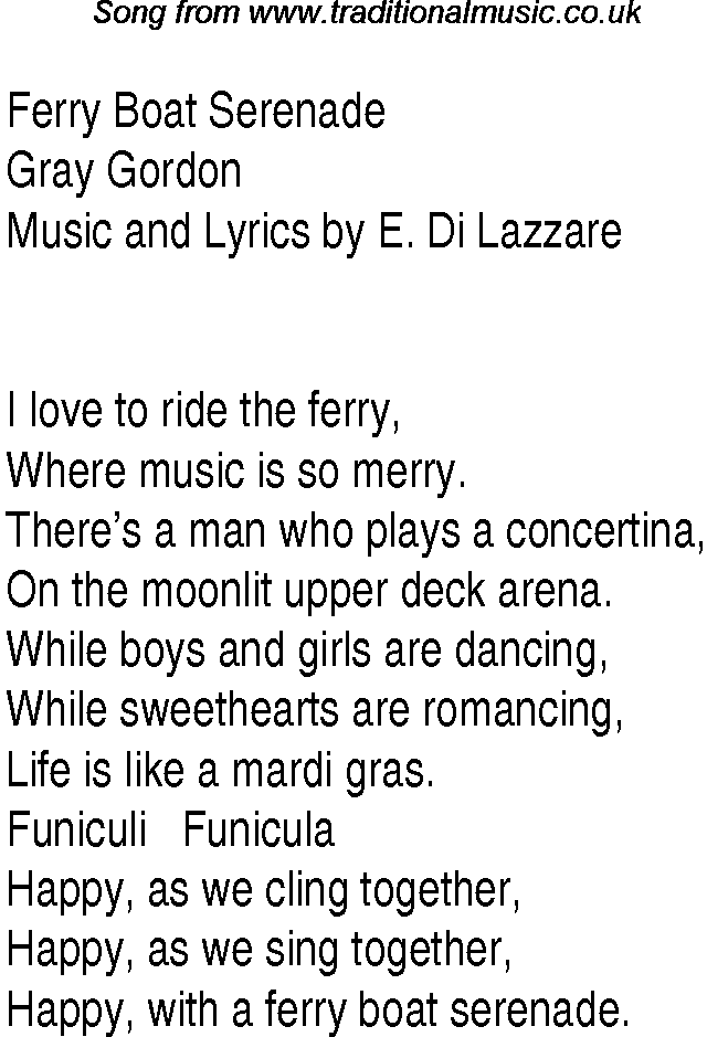 Music charts top songs 1940 - lyrics for Ferry Boat Serenadegg