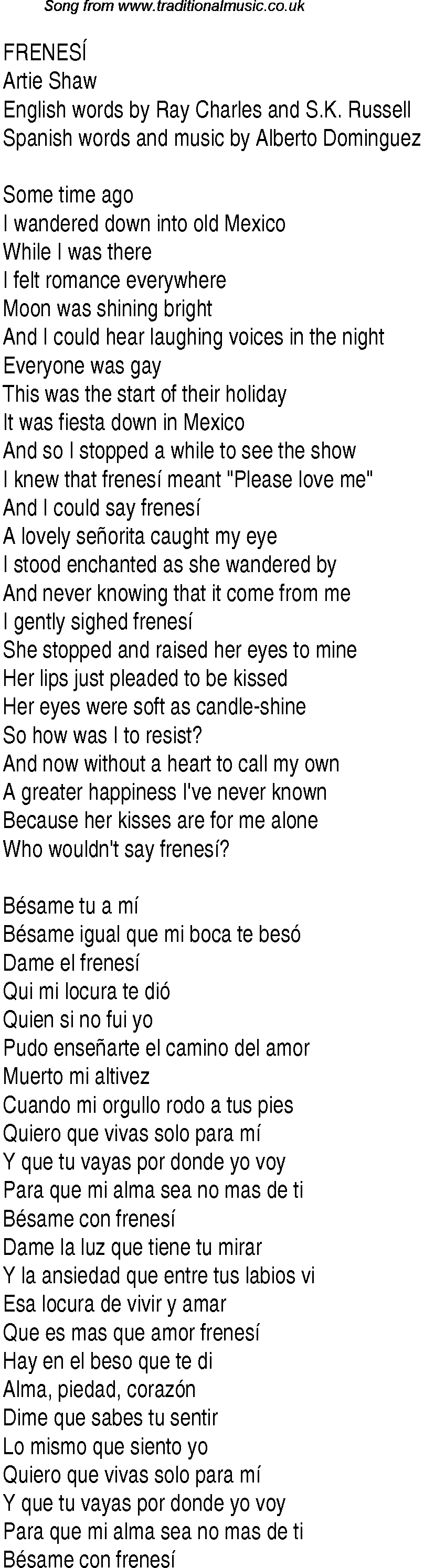 Music charts top songs 1940 - lyrics for Frenesi