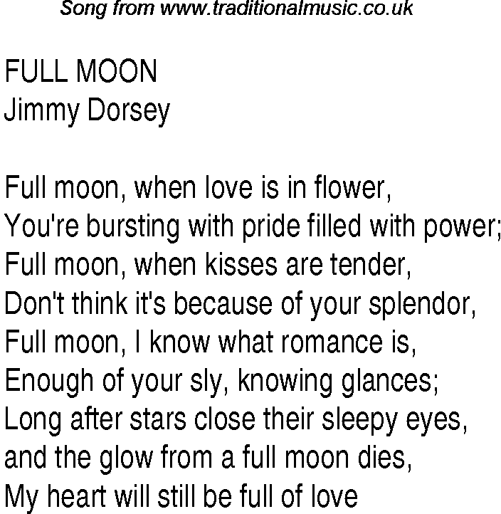 Music charts top songs 1942 - lyrics for Full Moon
