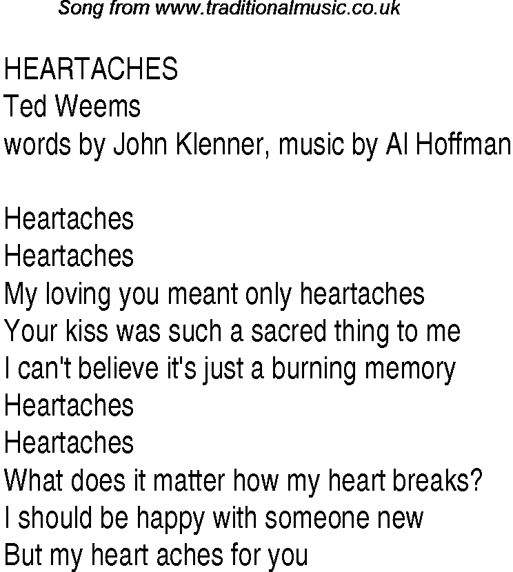 Music charts top songs 1947 - lyrics for Heartaches