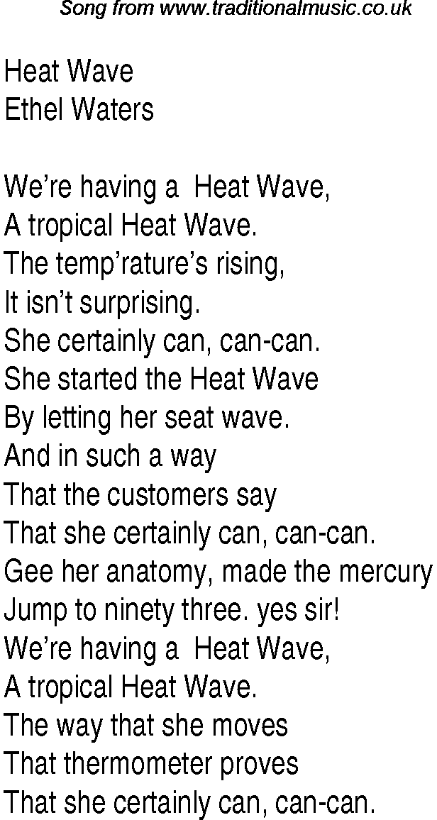 Music charts top songs 1933 - lyrics for Heat Waveew