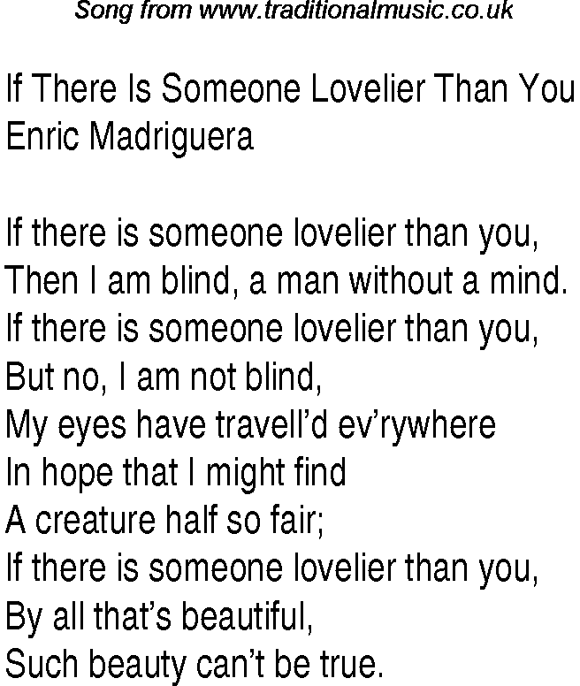Music charts top songs 1935 - lyrics for If There Is Someone Lovelier Than You