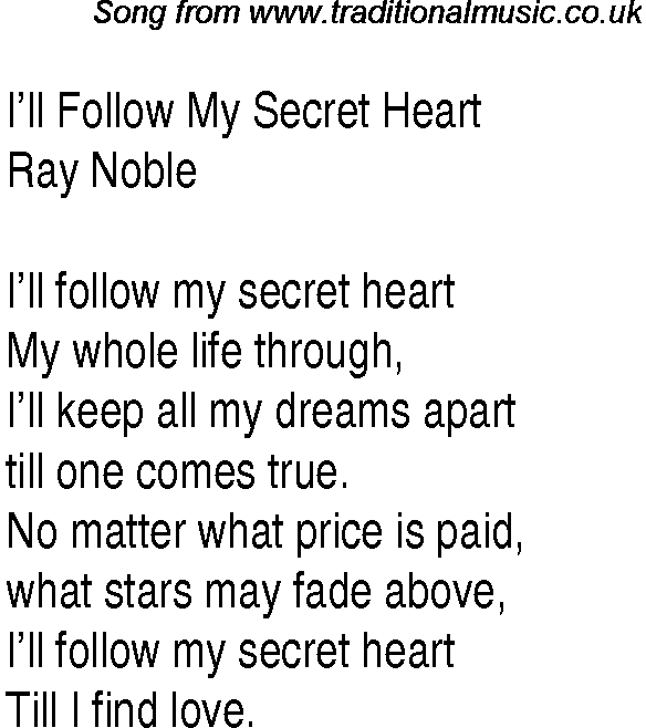 Music charts top songs 1934 - lyrics for Ill Follow My Secret Heart