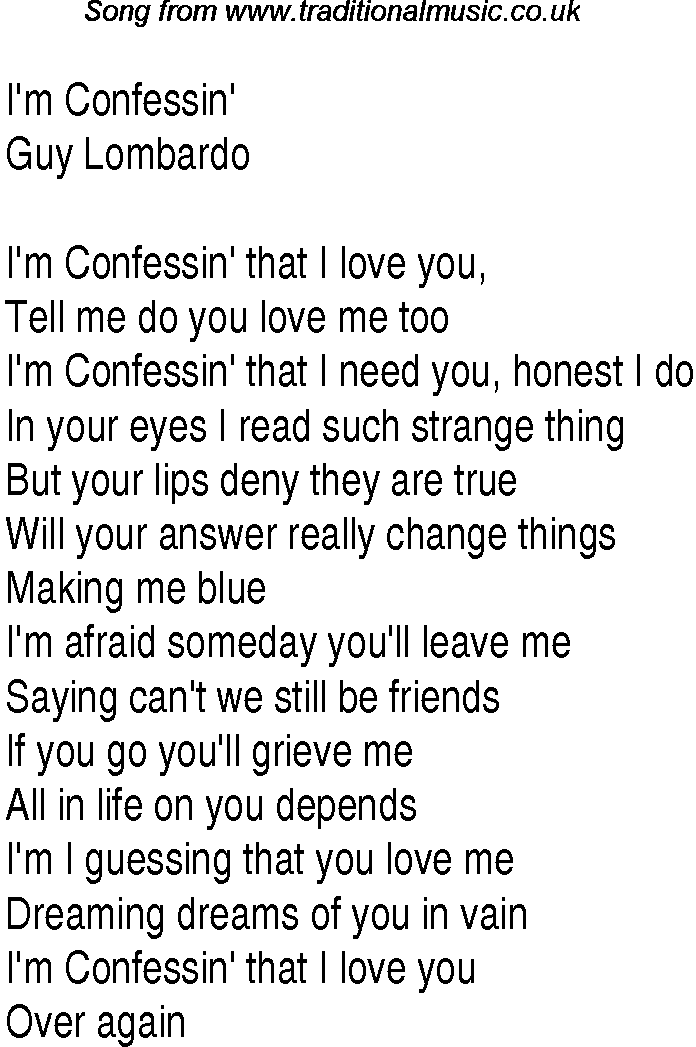 Music charts top songs 1930 - lyrics for Im Confessin