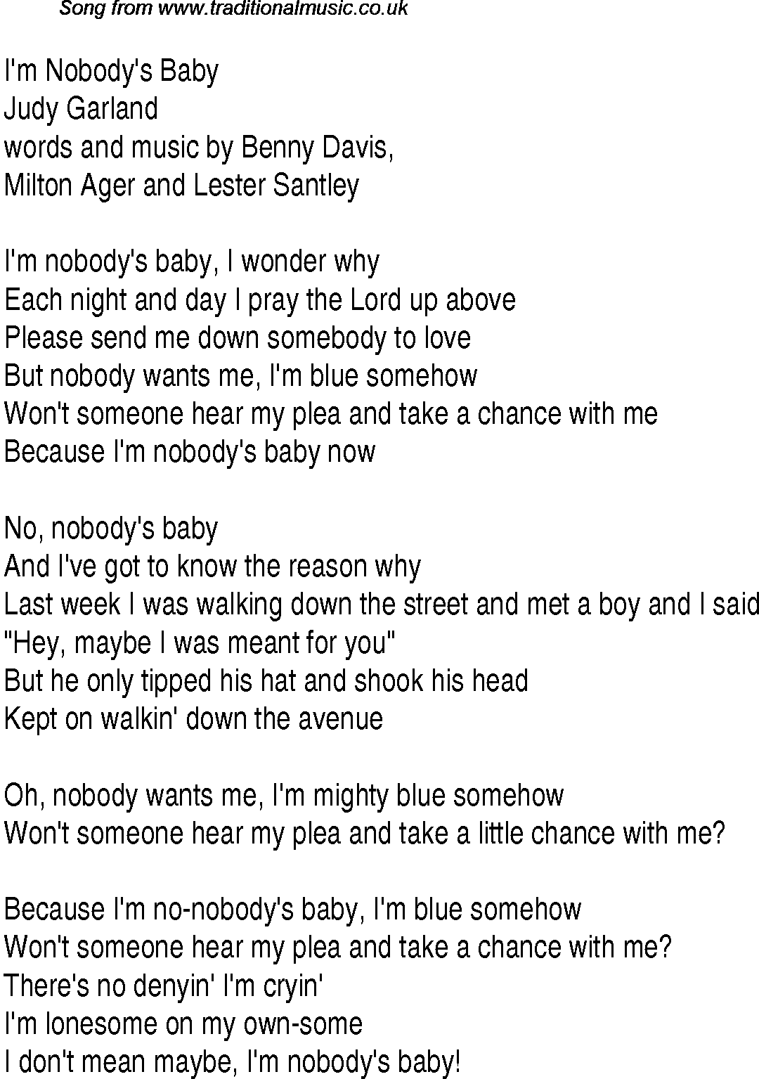 Music charts top songs 1940 - lyrics for Im Nobodys Baby