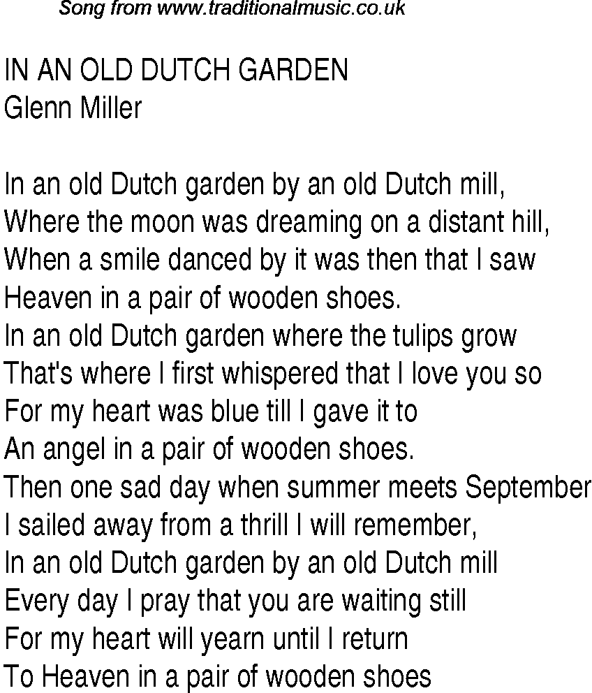 Music charts top songs 1940 - lyrics for In An Old Dutch Garden