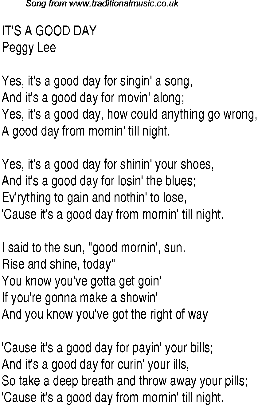 Music charts top songs 1947 - lyrics for Its A Good Day
