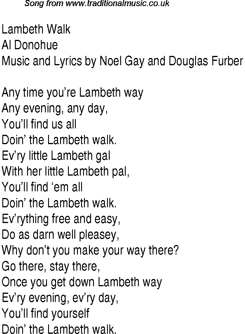 Music charts top songs 1938 - lyrics for Lambeth Walkad