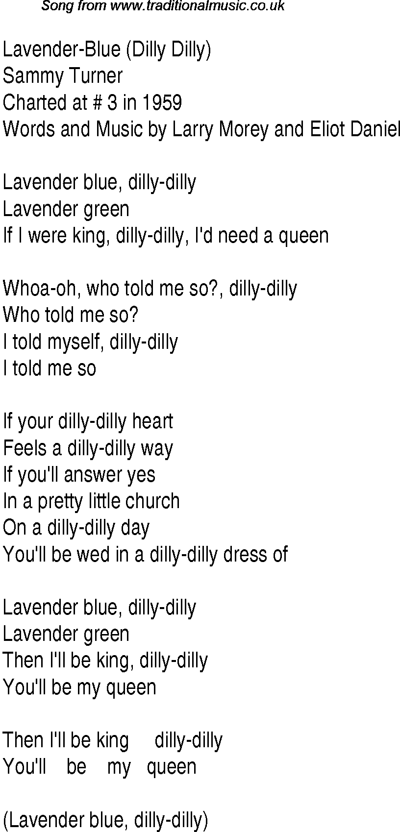 Lavender blue dilly dilly song cinderella lyrics