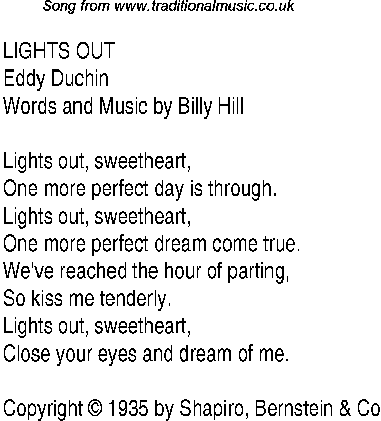 Music charts top songs 1936 - lyrics for Lights Out
