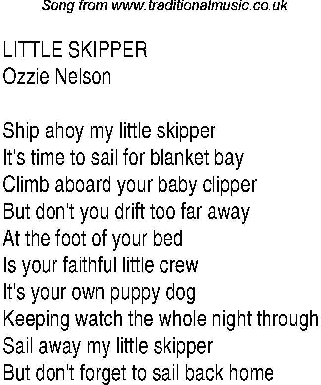 Music charts top songs 1939 - lyrics for Little Skipper