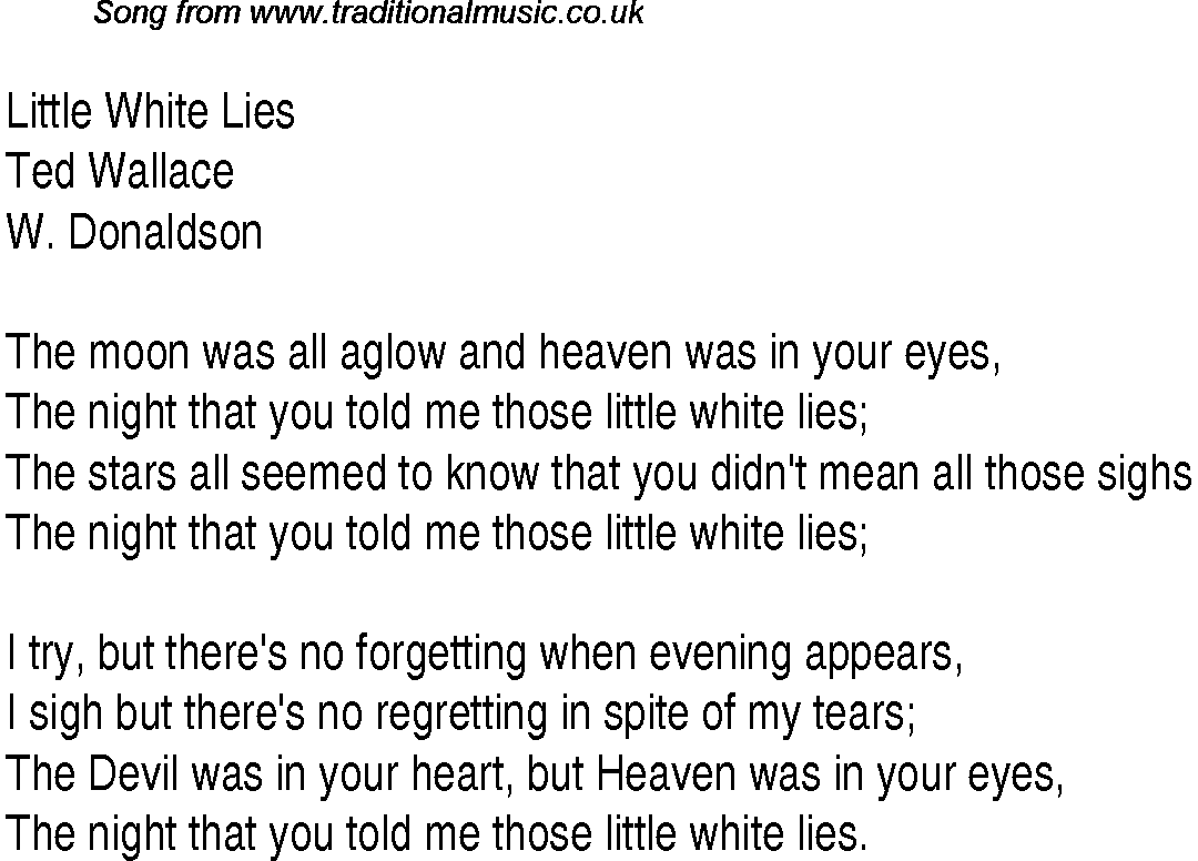 Music charts top songs 1930 - lyrics for Little White Liestw