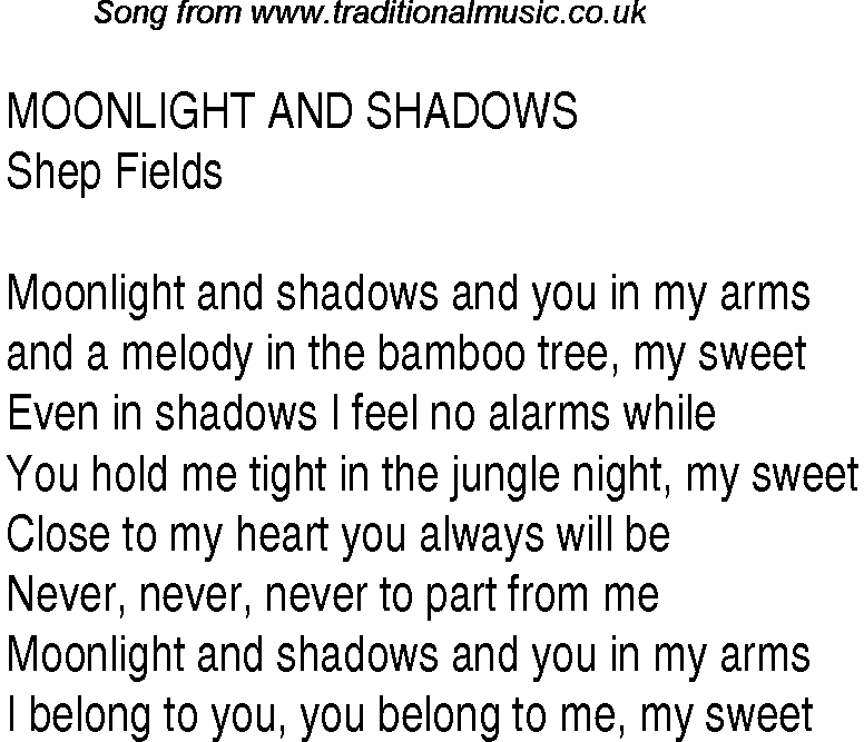 Music charts top songs 1937 - lyrics for Moonlight And Shadows