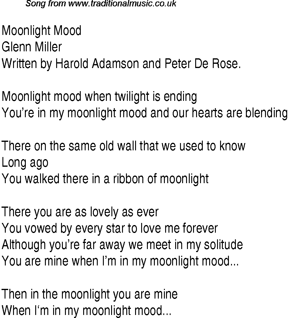 Music charts top songs 1943 - lyrics for Moonlight Mood