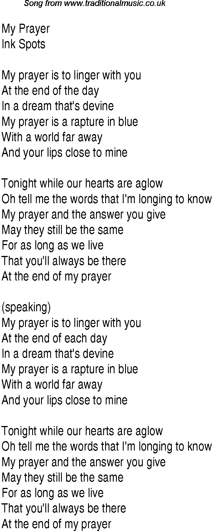 Music charts top songs 1939 - lyrics for My Prayeris