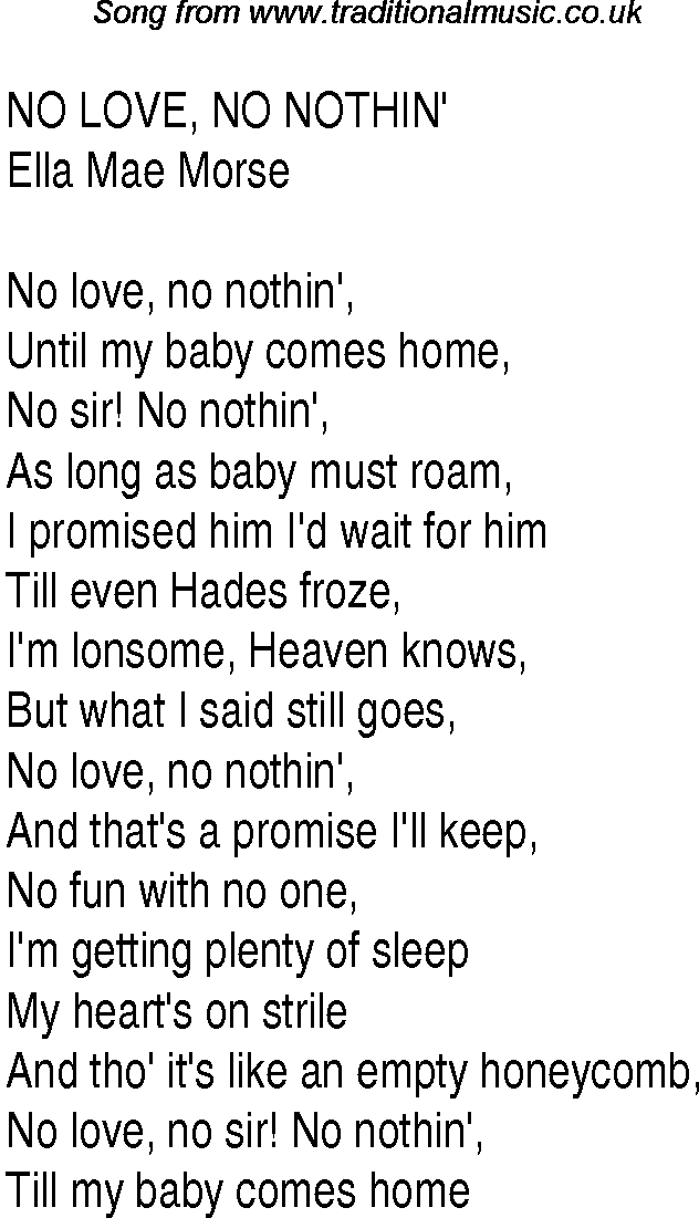 Music charts top songs 1944 - lyrics for No Love No Nothin