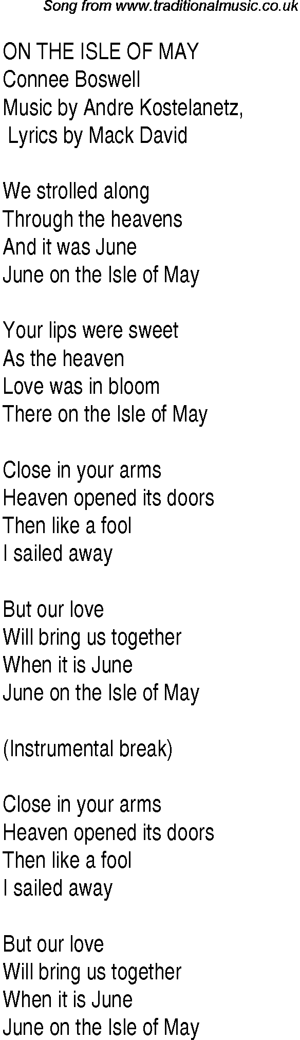 Music charts top songs 1940 - lyrics for On The Isle Of May
