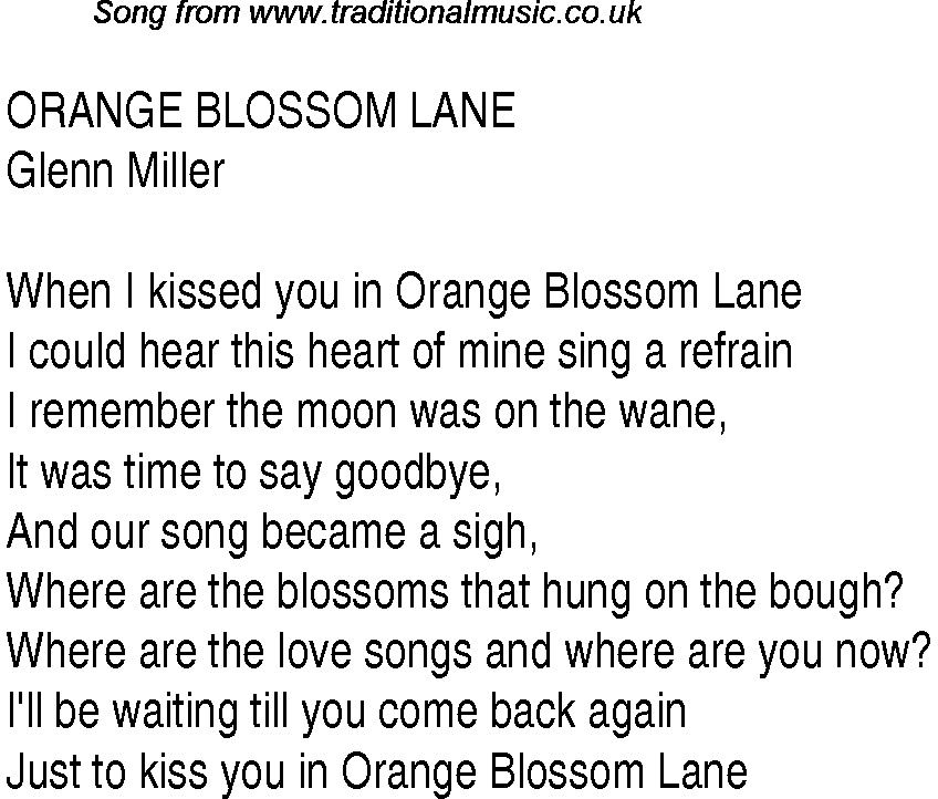 Music charts top songs 1941 - lyrics for Orange Blossom Lane