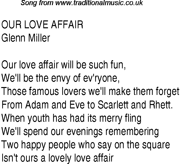 Music charts top songs 1940 - lyrics for Our Love Affair