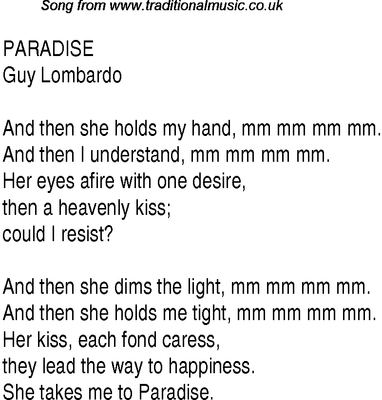 Music charts top songs 1932 - lyrics for Paradise