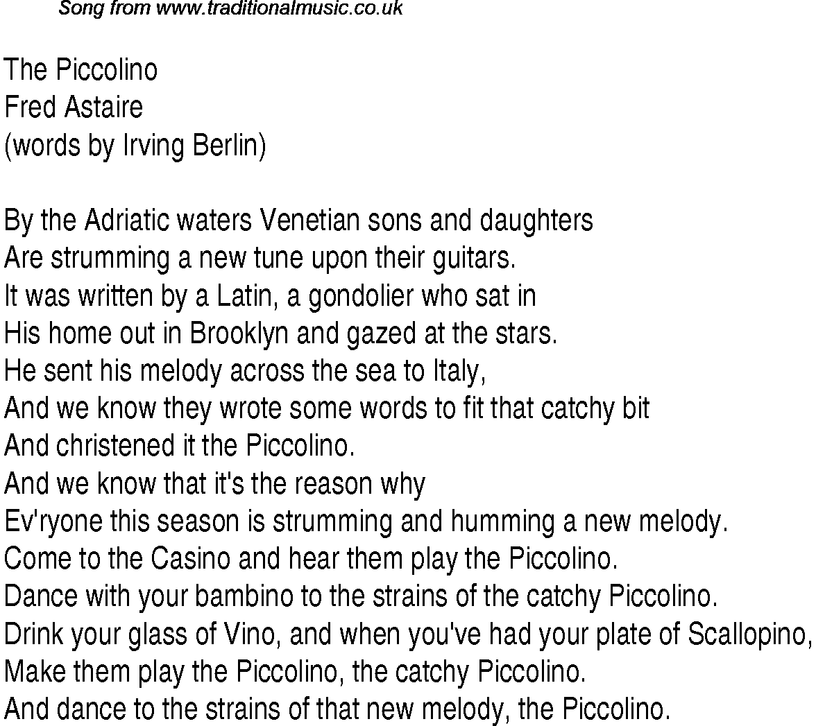Music charts top songs 1935 - lyrics for Piccolino