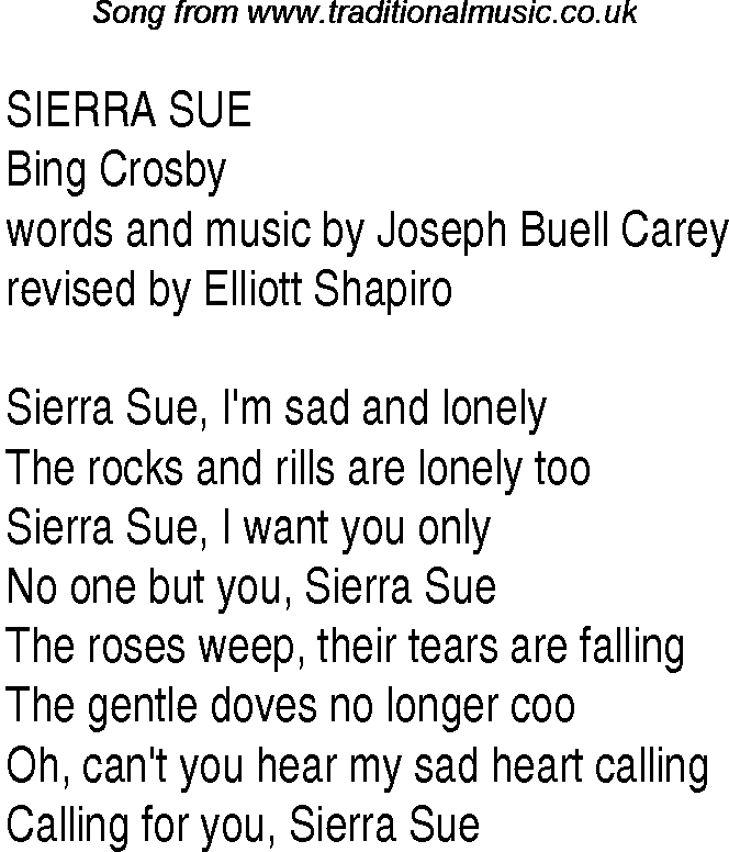Music charts top songs 1940 - lyrics for Sierra Sue