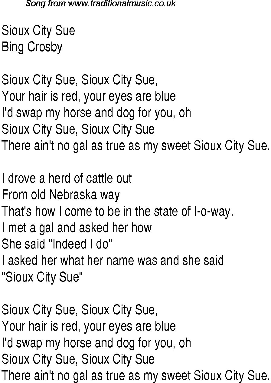 Music charts top songs 1946 - lyrics for Sioux City Sioux