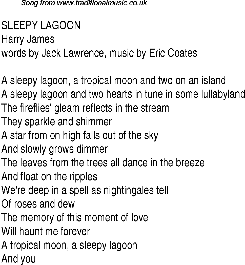 Music charts top songs 1942 - lyrics for Sleepy Lagoon