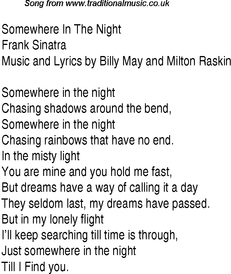 Music charts top songs 1946 - lyrics for Somewhere In The Nightfs