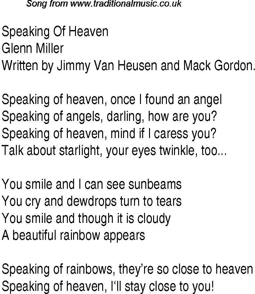 Music charts top songs 1939 - lyrics for Speaking Of Heaven