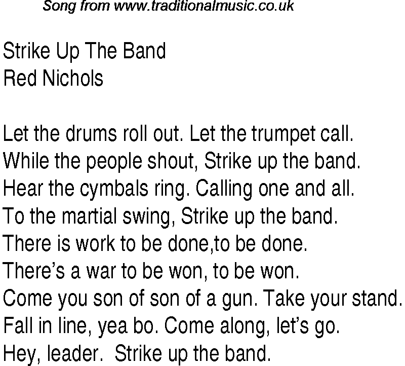 Music charts top songs 1930 - lyrics for Strike Up The Bandrn