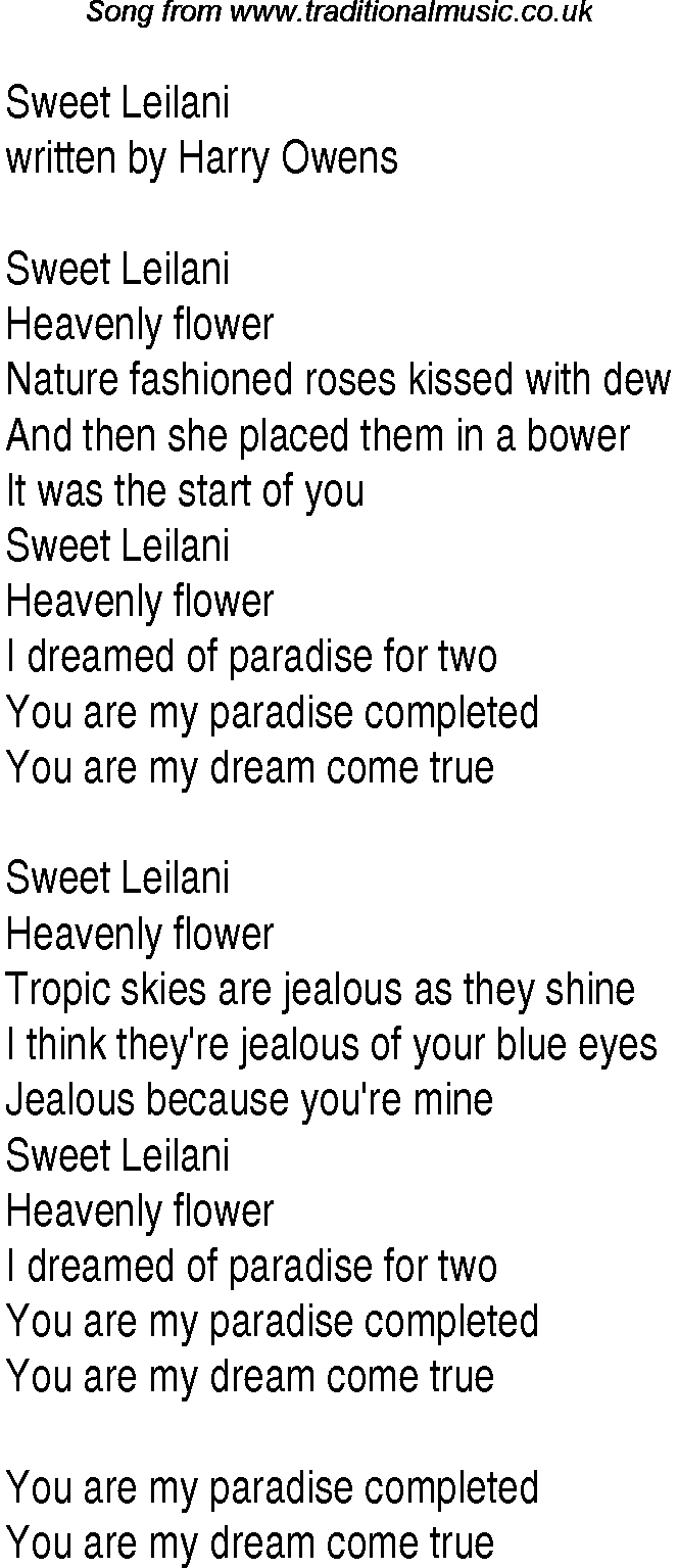 Music charts top songs 1937 - lyrics for Sweet Leilani