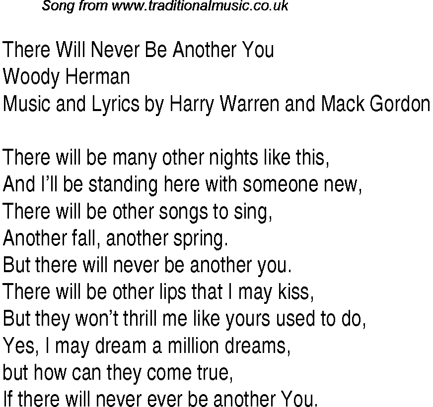 Music charts top songs 1942 - lyrics for There Will Never Be Another Youwh