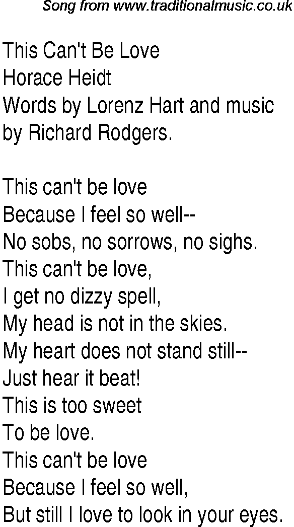 Music charts top songs 1938 - lyrics for This Cant Be Love