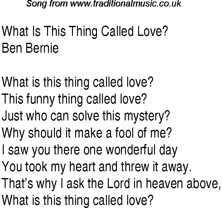 Music charts top songs 1930 - lyrics for What Is This Thing Called Lovebb