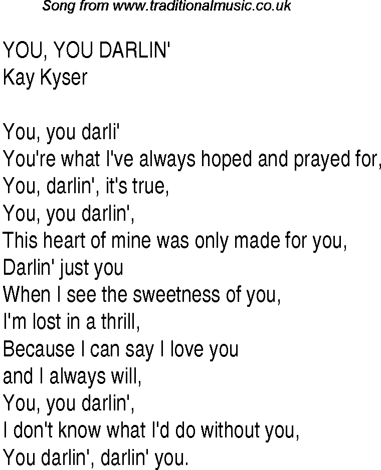 Music charts top songs 1940 - lyrics for You You Darlin