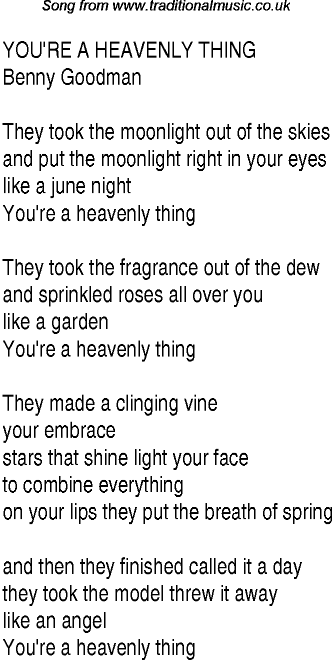Music charts top songs 1935 - lyrics for Youre A Heavenly Thing