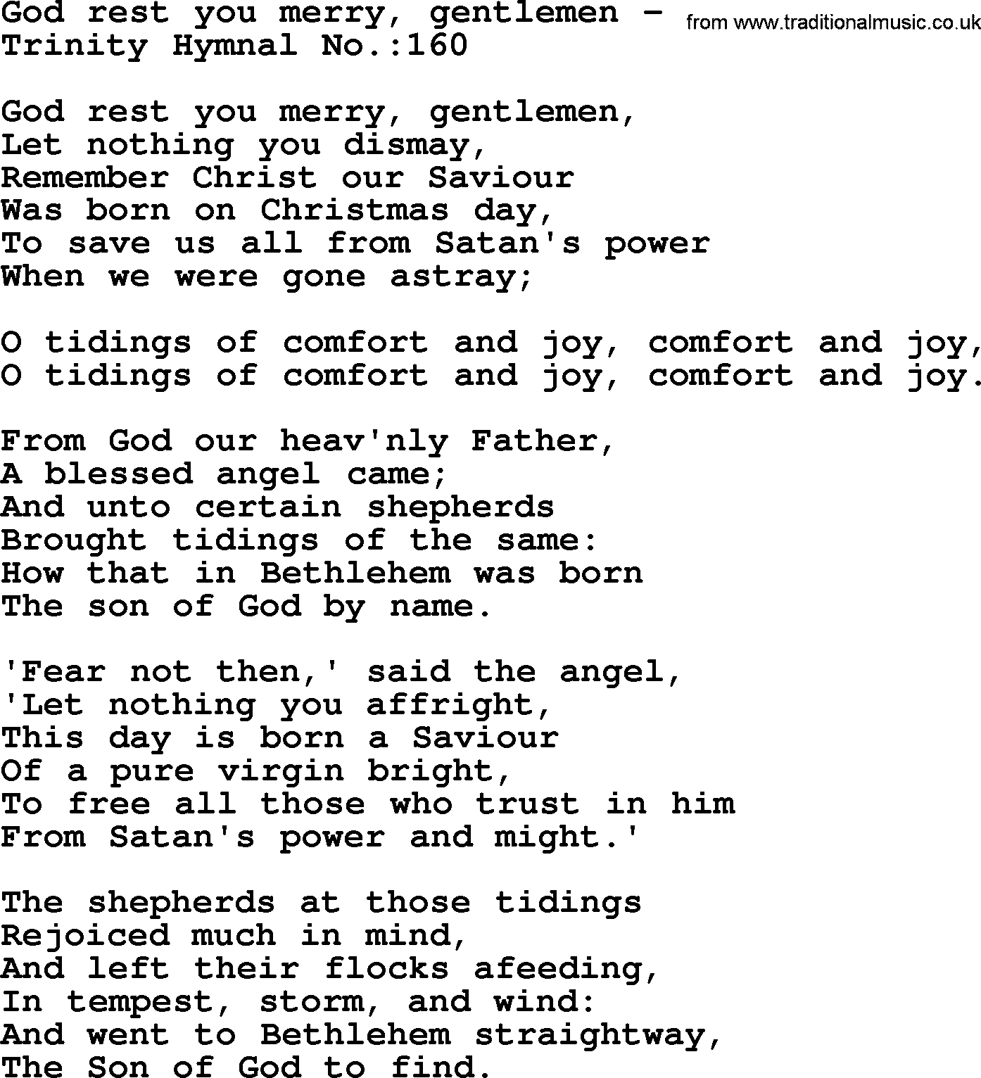 Trinity Hymnal Hymn: God Rest You Merry, Gentlemen -, lyrics with midi music