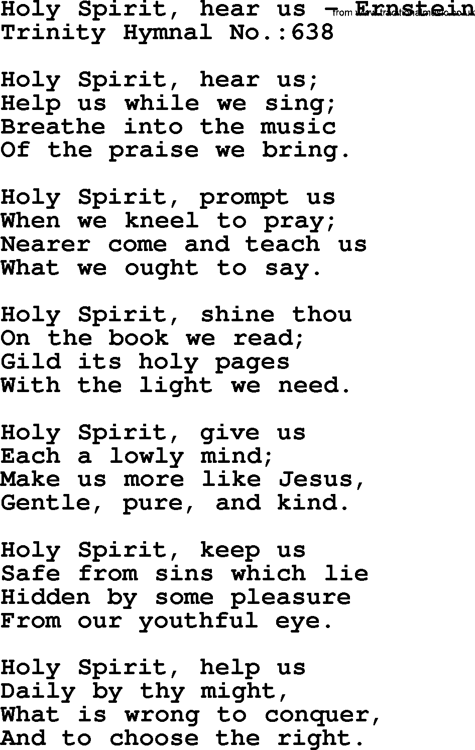 Trinity Hymnal Hymn: Holy Spirit, Hear Us--Ernstein, lyrics with midi music