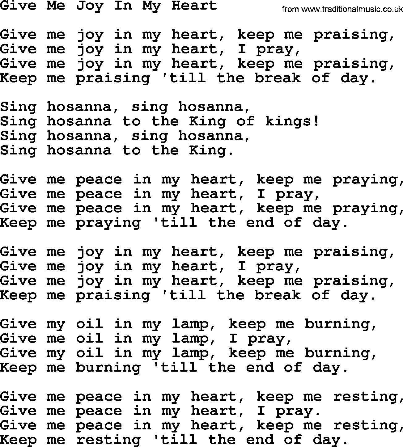 Most Popular Christian Wedding Hymns, Hymn: Give Me Joy In My Heart, lyrics and PDF