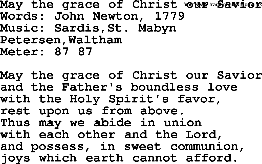 Most Popular Christian Wedding Hymns, Hymn: May The Grace Of Christ Our Savior, lyrics and PDF