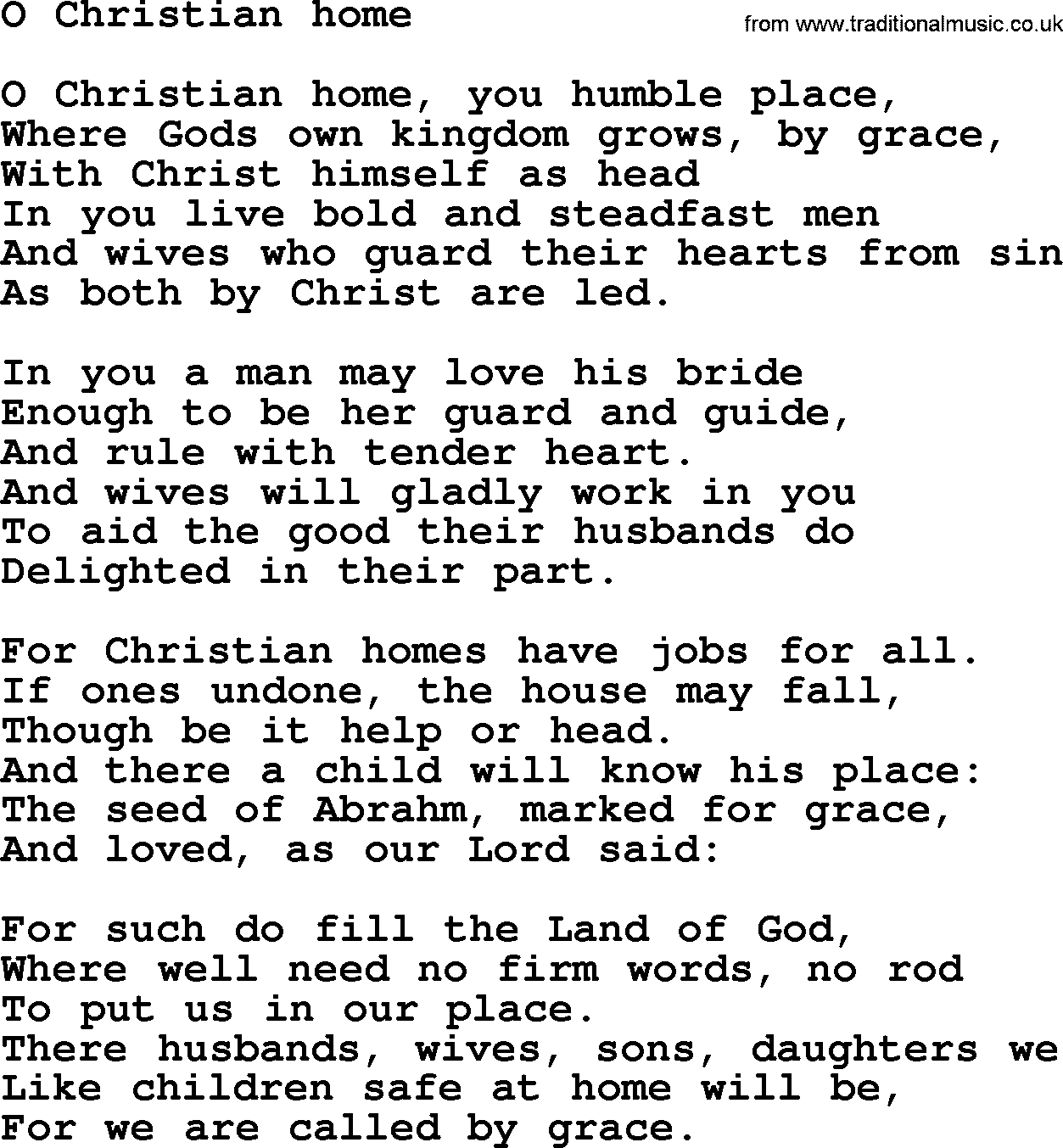 Most Popular Christian Wedding Hymns, Hymn: O Christian Home, lyrics and PDF
