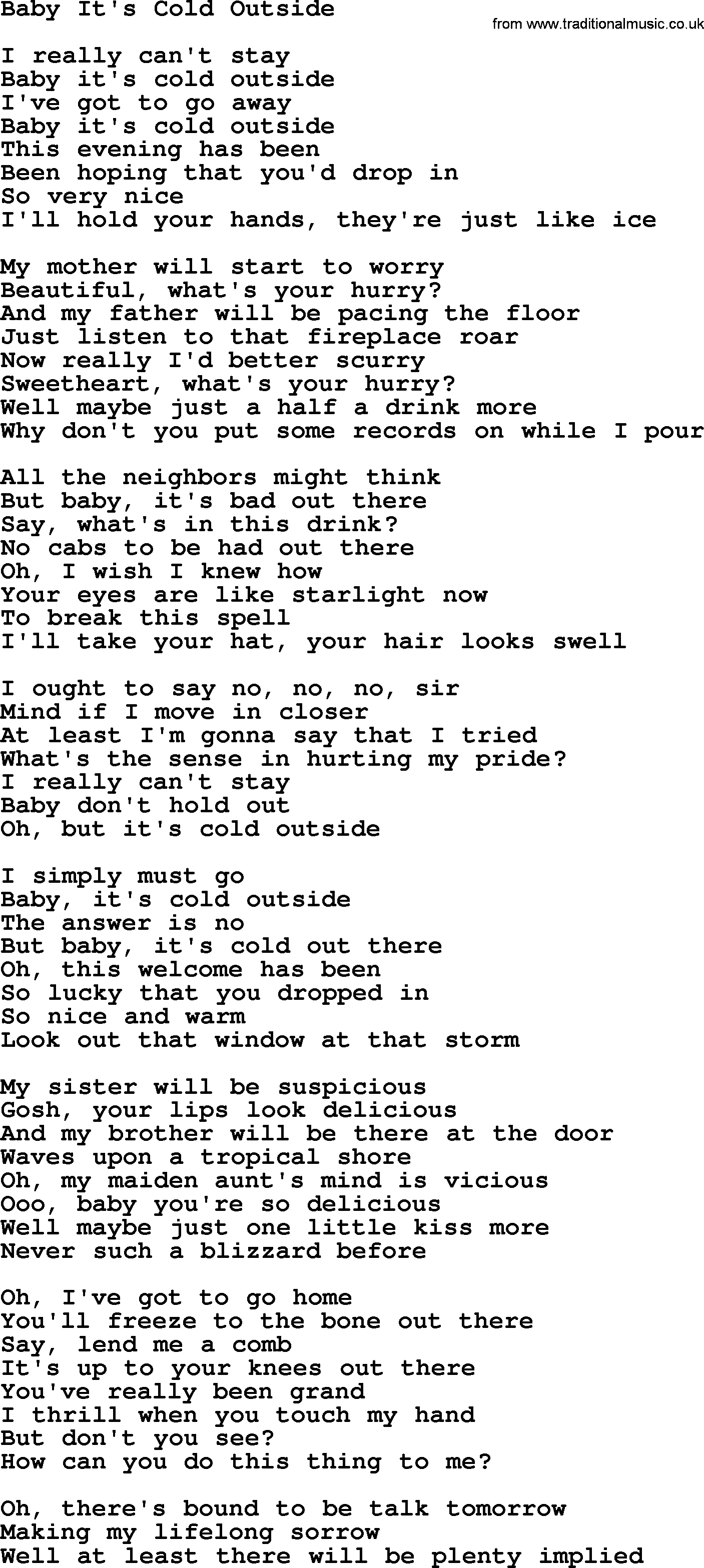 Willie Nelson song: Baby It's Cold Outside lyrics