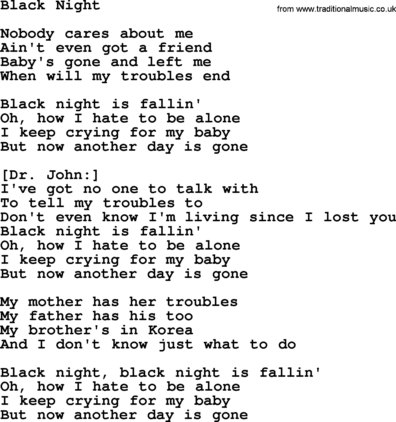 Willie Nelson song: Black Night lyrics