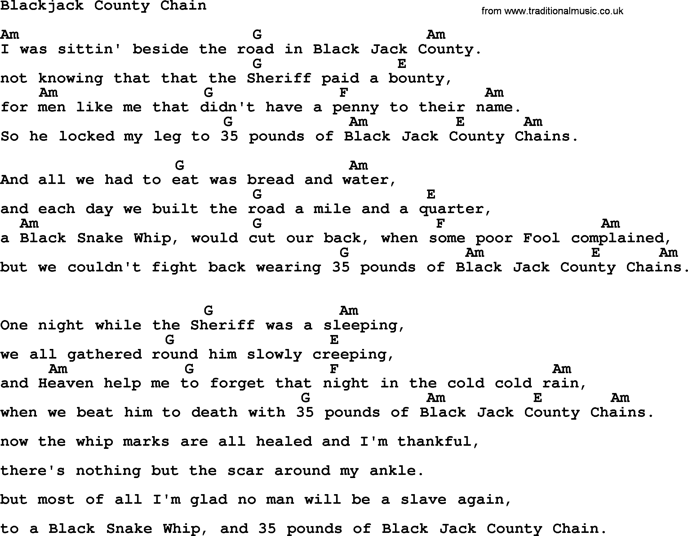 Willie Nelson song: Blackjack County Chain, lyrics and chords