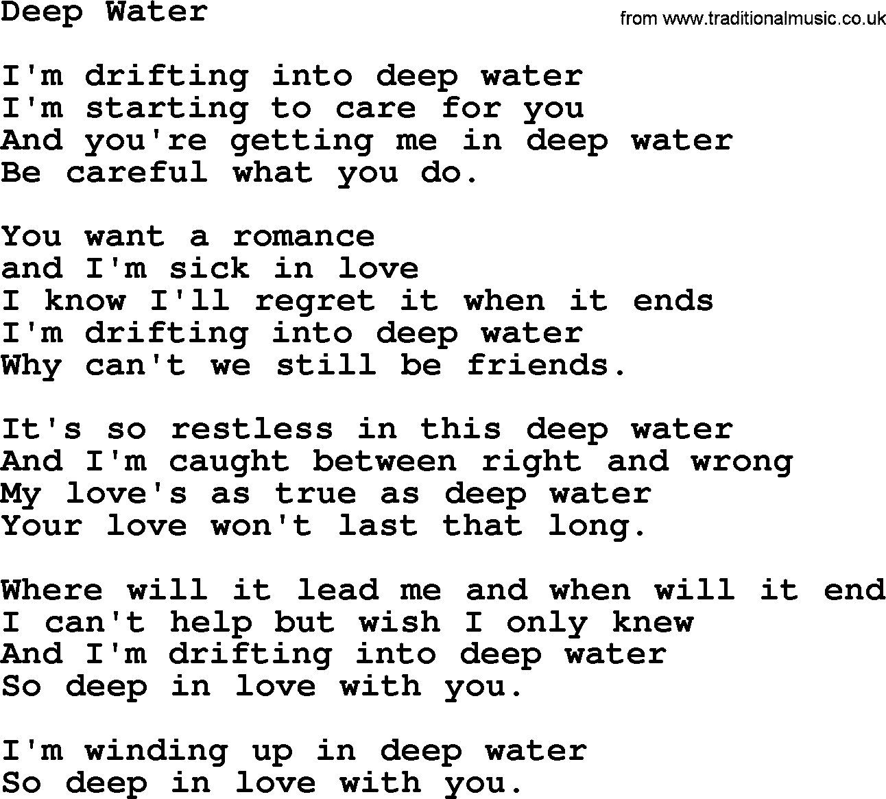 Willie Nelson song: Deep Water lyrics