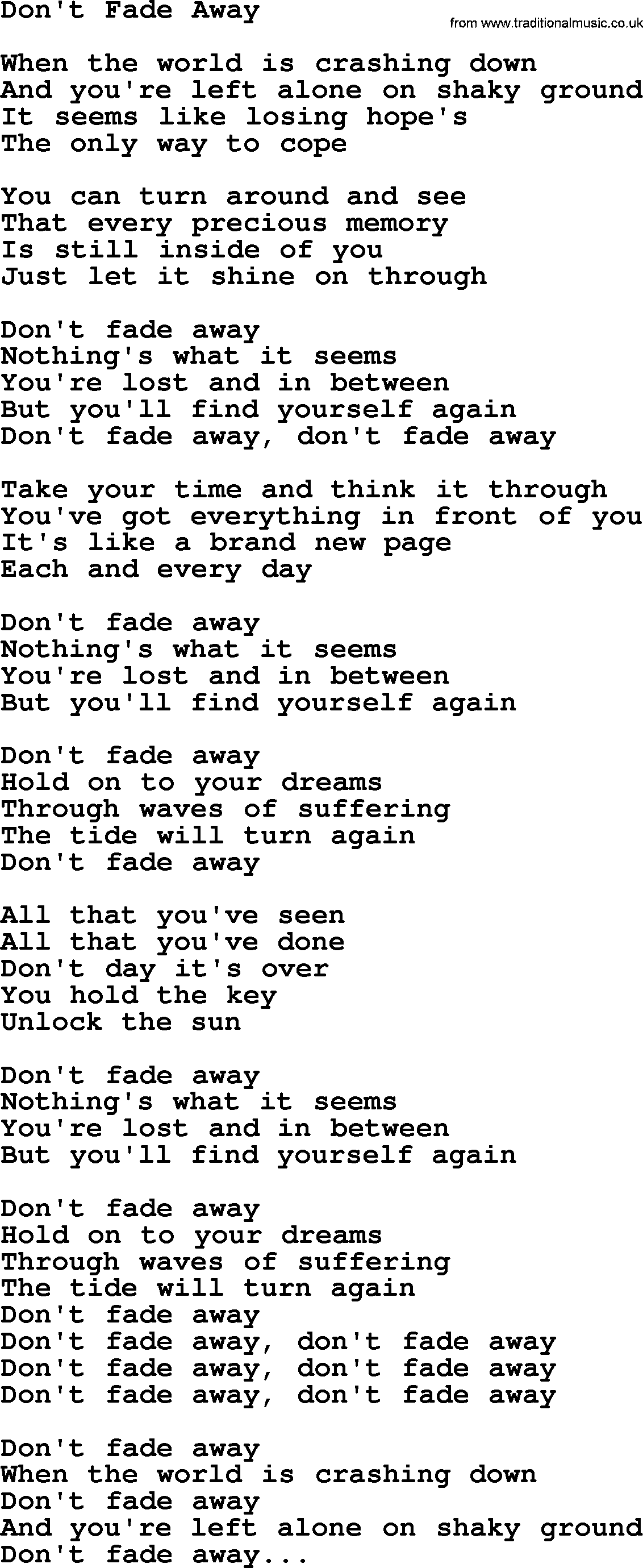 Willie Nelson song: Don't Fade Away lyrics