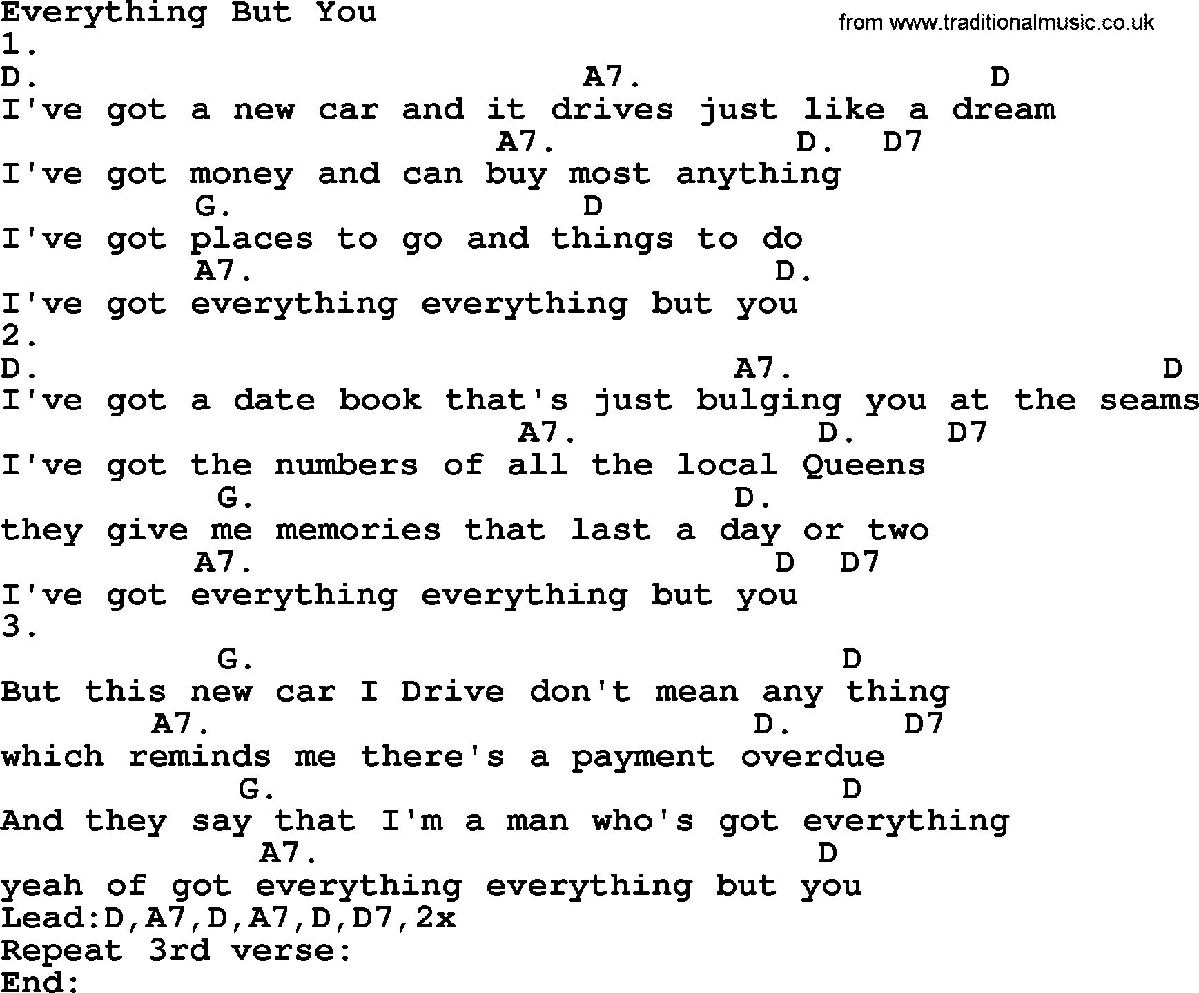 Willie Nelson song: Everything But You, lyrics and chords