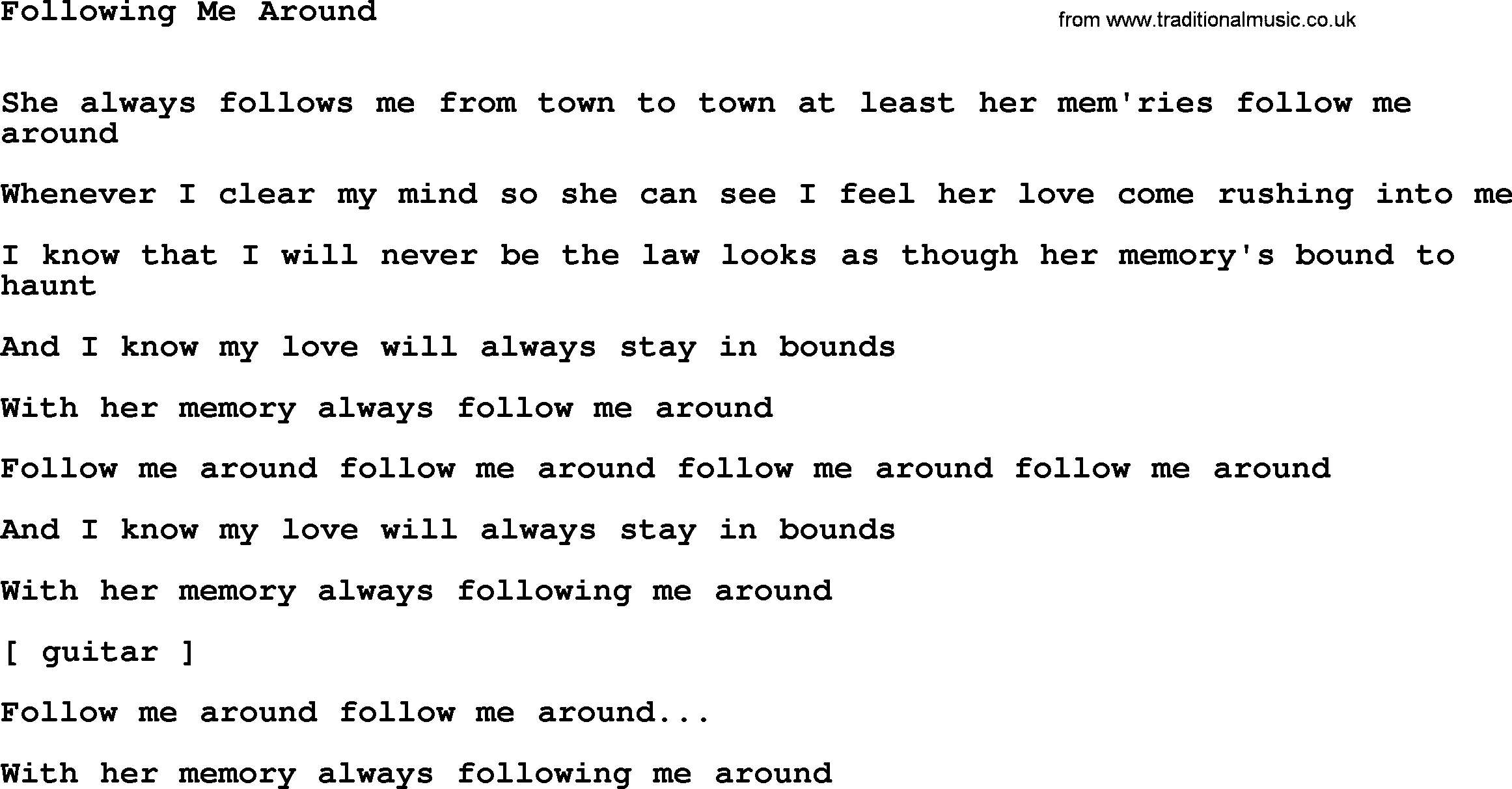 Willie Nelson song: Following Me Around lyrics